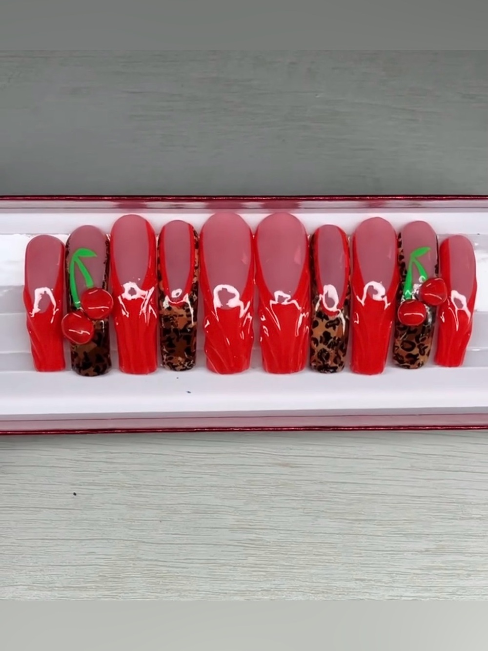 Cherries n Cheetahs Acrylic Press-On Nails